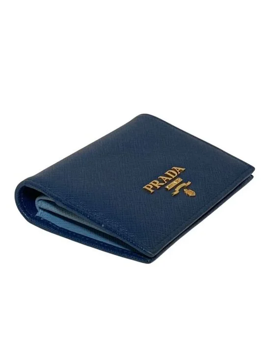 Prada Saffiano Multic Leather Compact Wallet Blue - Picture 2 of 9